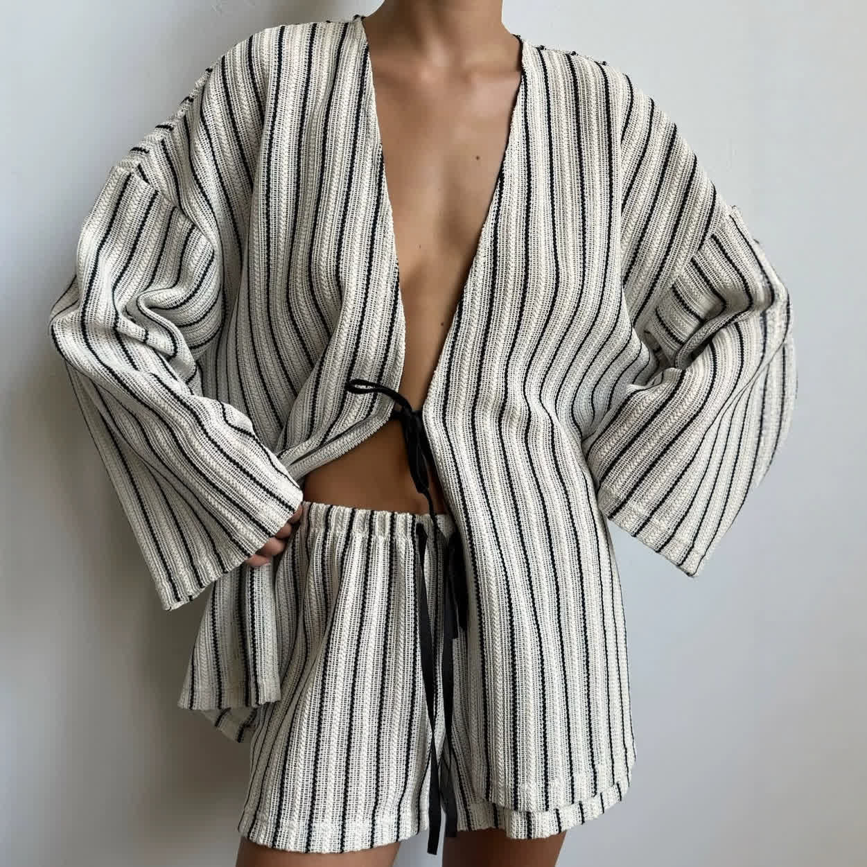 Effortless Stripe Cotton Wrap Resort Loungewear Set