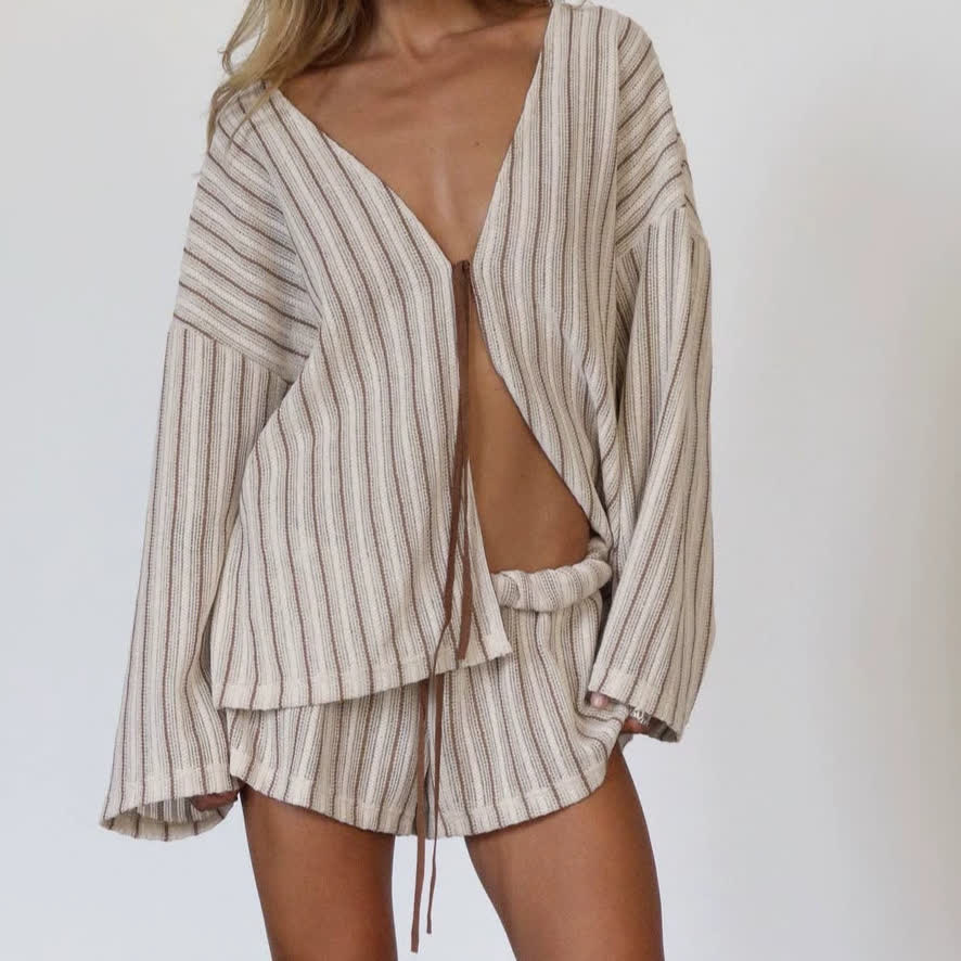 Effortless Stripe Cotton Wrap Resort Loungewear Set
