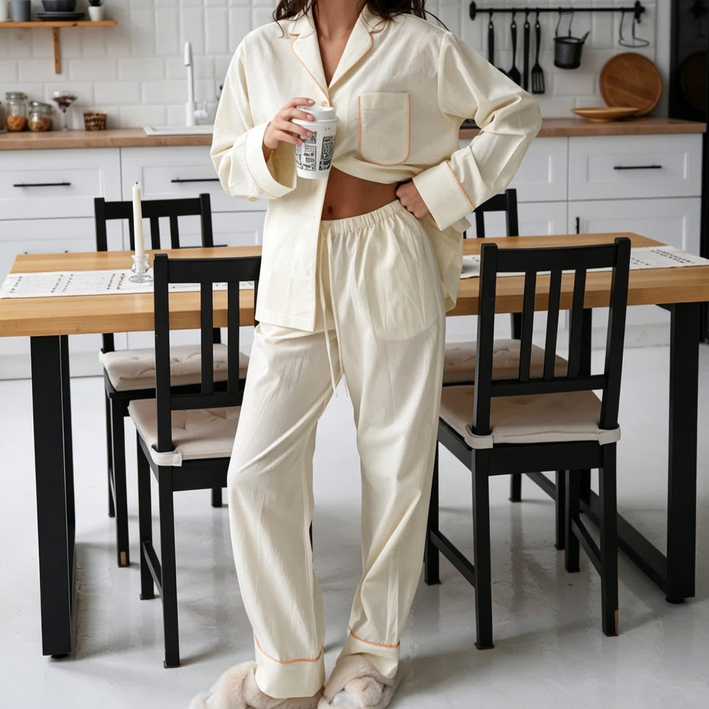 Minimal Cotton Pocketed Long Sleeve Pajama Set