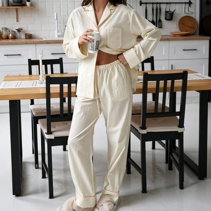 Minimal Cotton Pocketed Long Sleeve Pajama Set