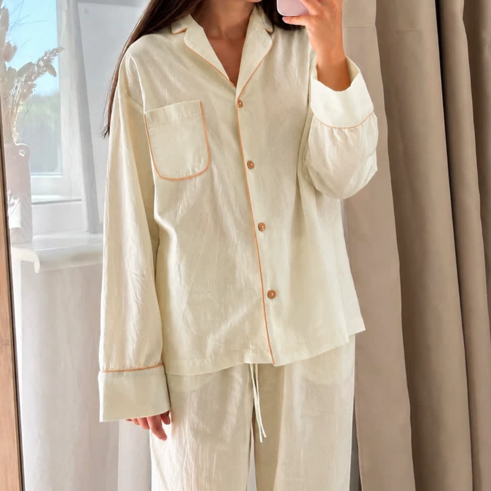 Minimal Cotton Pocketed Long Sleeve Pajama Set
