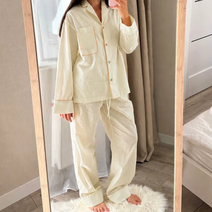 Minimal Cotton Pocketed Long Sleeve Pajama Set