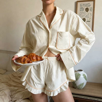 Chic Ruffle Hem Cotton Loungewear Set