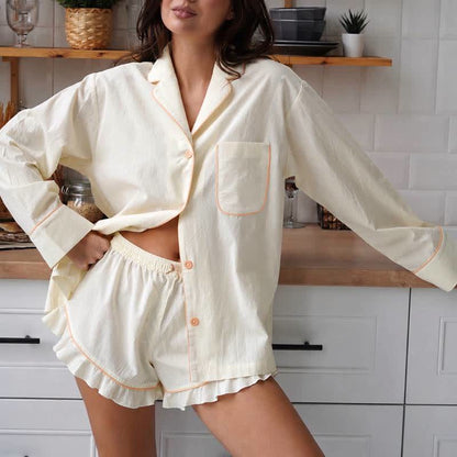 Chic Ruffle Hem Cotton Loungewear Set
