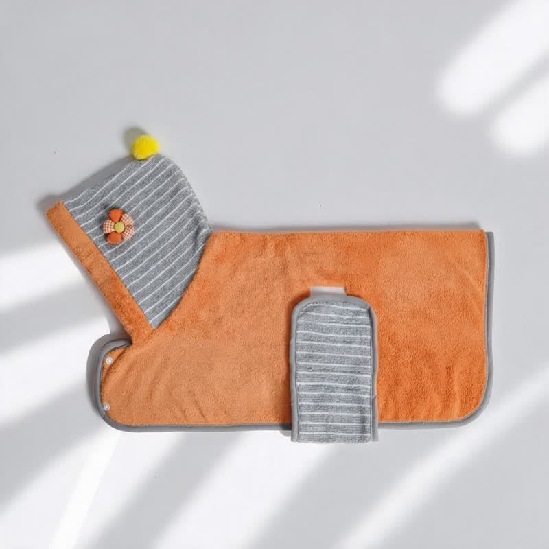 Orange Striped Flower Dog Bath Robe