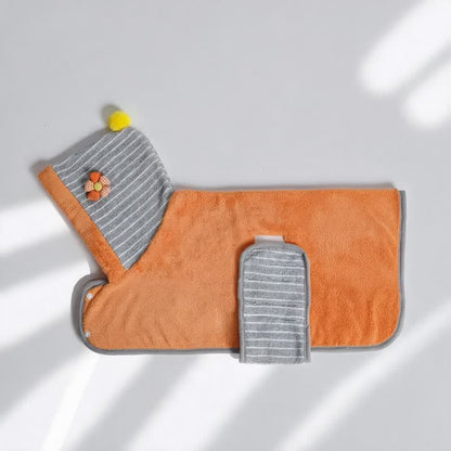 Orange Striped Flower Dog Bath Robe
