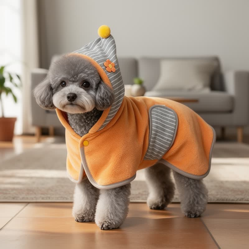 Orange Striped Flower Dog Bath Robe