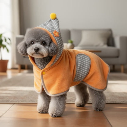 Orange Striped Flower Dog Bath Robe