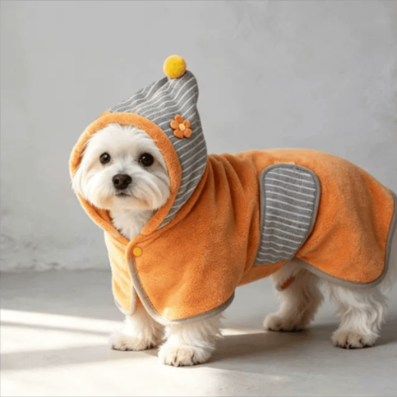 Orange Striped Flower Dog Bath Robe