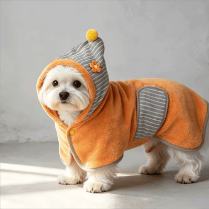 Orange Striped Flower Dog Bath Robe