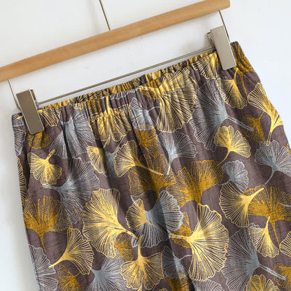 Retro Ginkgo‑Leaf Cotton Cami Lounge Set