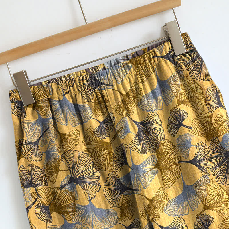 Retro Ginkgo‑Leaf Cotton Cami Lounge Set