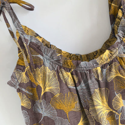 Retro Ginkgo‑Leaf Cotton Cami Lounge Set