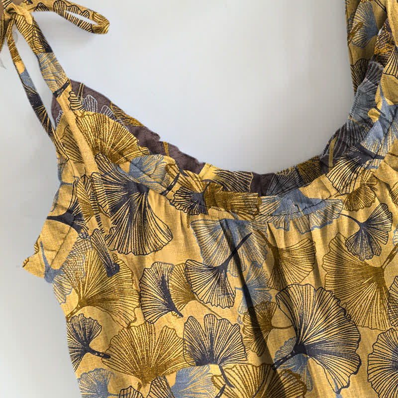 Retro Ginkgo‑Leaf Cotton Cami Lounge Set