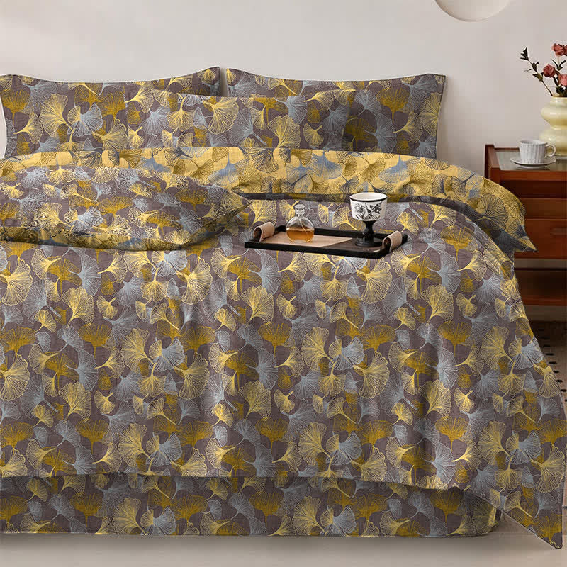 Retro Ginkgo Leaf Cotton Gauze Bedding Set