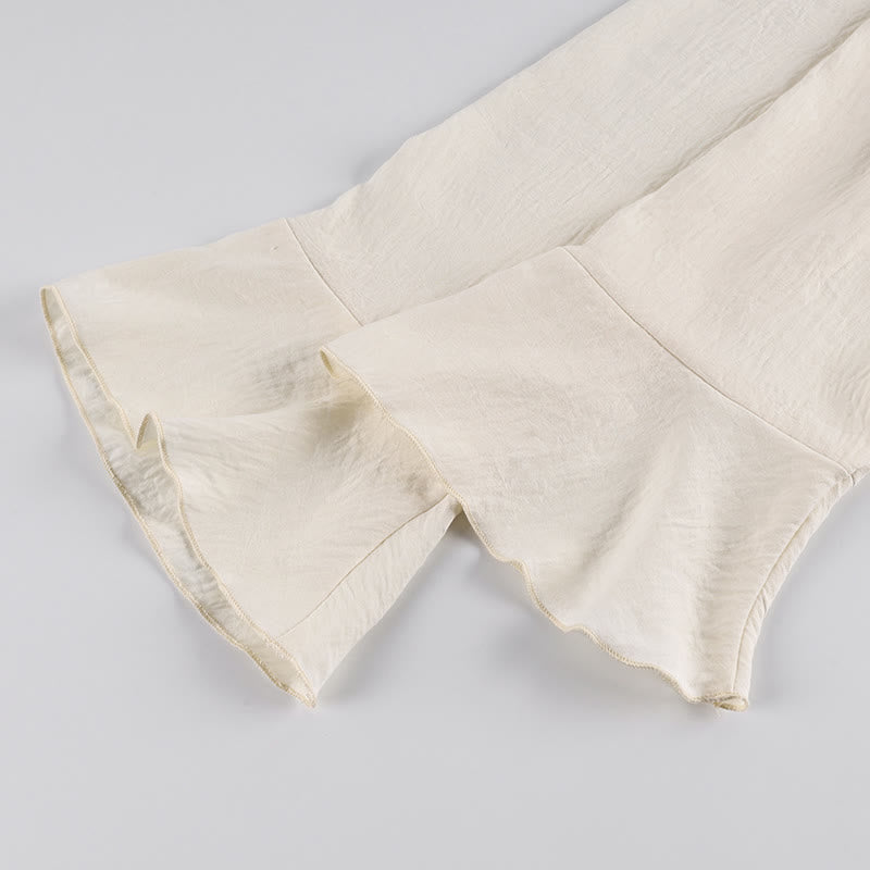 Romantic Ruffle Tie‑Front Loungewear Set
