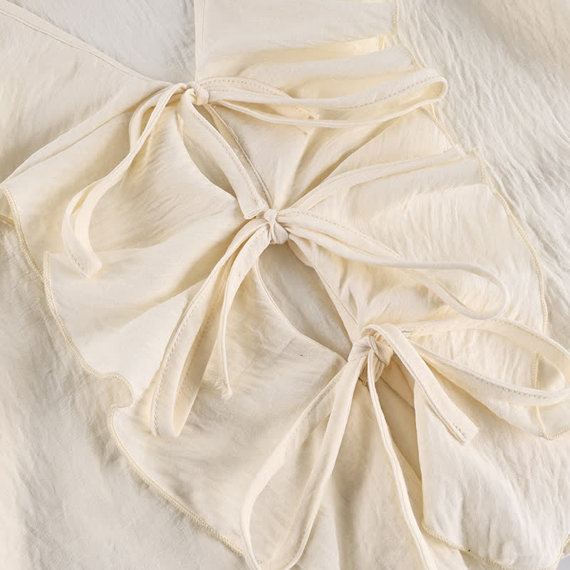 Romantic Ruffle Tie‑Front Loungewear Set