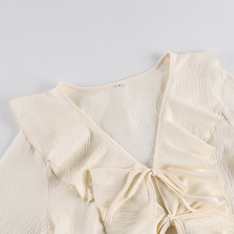 Romantic Ruffle Tie‑Front Loungewear Set