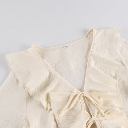 Romantic Ruffle Tie‑Front Loungewear Set