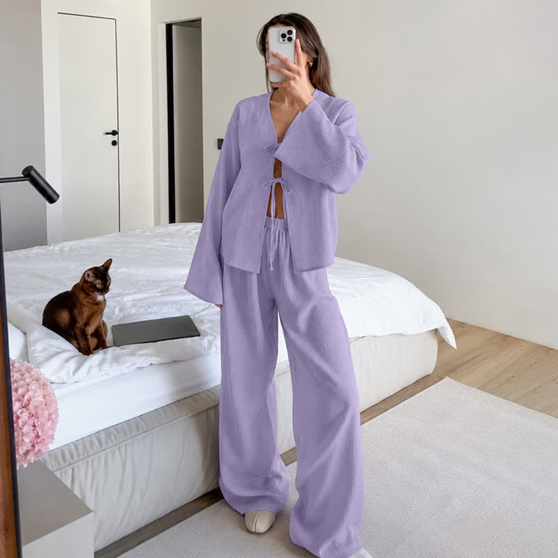Soft Crinkle Textured Cotton Loungewear Set