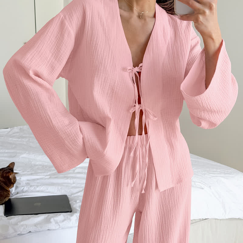 Soft Crinkle Textured Cotton Loungewear Set