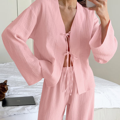 Soft Crinkle Textured Cotton Loungewear Set