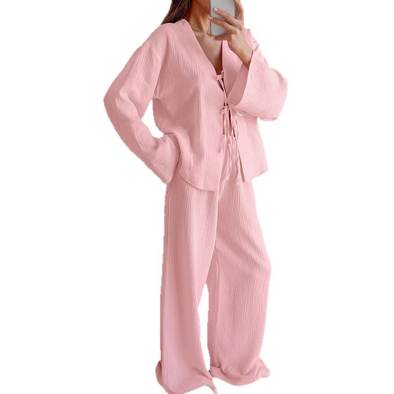 Soft Crinkle Textured Cotton Loungewear Set
