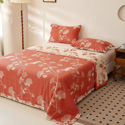 Red Ginkgo Leaf Cotton Bedspread Set