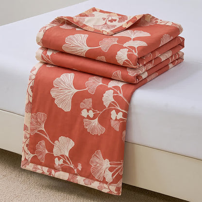 Red Ginkgo Leaf Cotton Bedspread Set