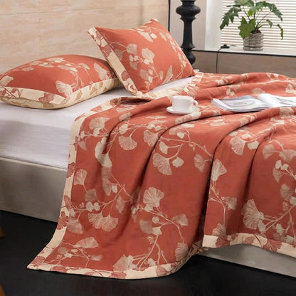 Red Ginkgo Leaf Cotton Bedspread Set