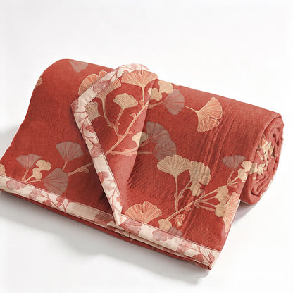 Red Ginkgo Leaf Cotton Bedspread Set