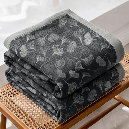 Grey‑Black Ginkgo Leaf Cotton Blanket