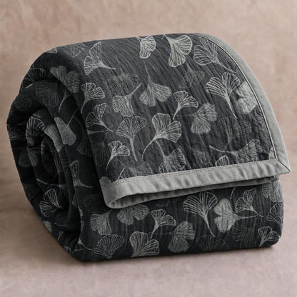 Grey‑Black Ginkgo Leaf Cotton Blanket