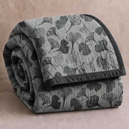 Grey‑Black Ginkgo Leaf Cotton Blanket
