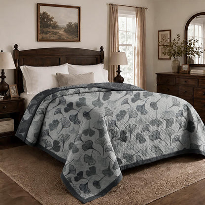 Grey‑Black Ginkgo Leaf Cotton Blanket