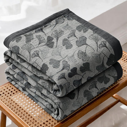 Grey‑Black Ginkgo Leaf Cotton Blanket