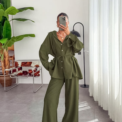 Solid Color Textured Crinkle Loungewear Set