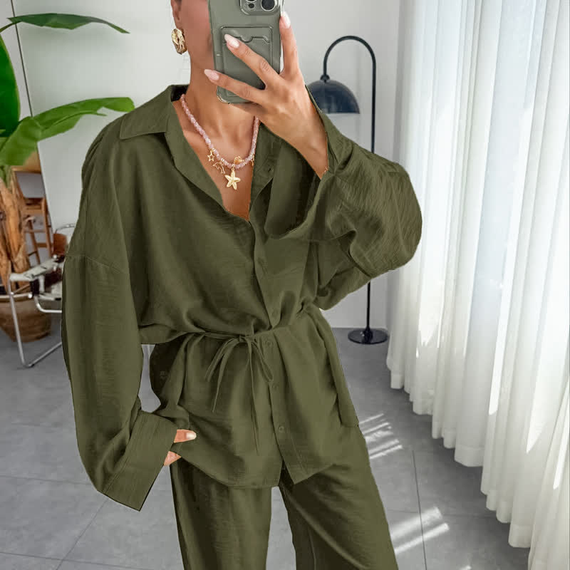 Solid Color Textured Crinkle Loungewear Set