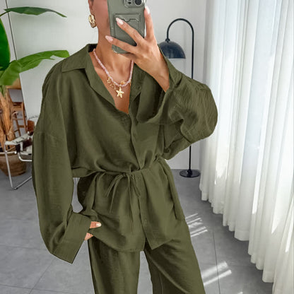 Solid Color Textured Crinkle Loungewear Set