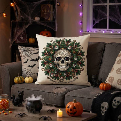 Christmas Skull Mandala Plush Throw Pillow