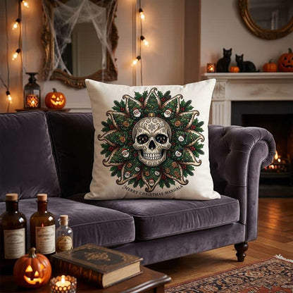 Christmas Skull Mandala Plush Throw Pillow