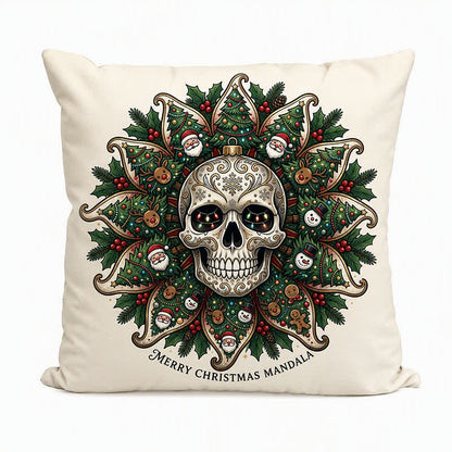 Christmas Skull Mandala Plush Throw Pillow