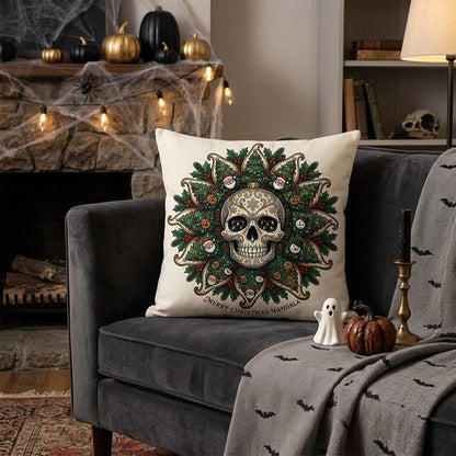 Christmas Skull Mandala Plush Throw Pillow