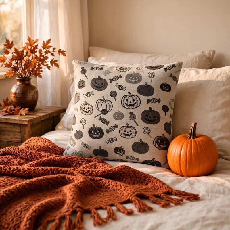 Halloween Pumpkin Candy Cotton Pillow