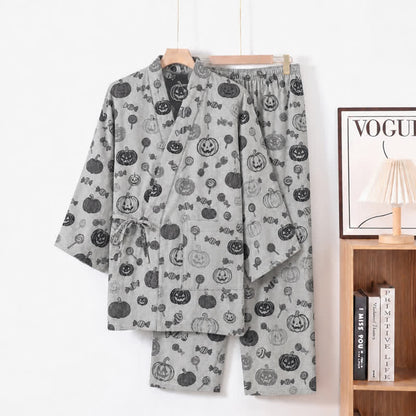 Pumpkin Candy Cotton Kimono Pajama Set
