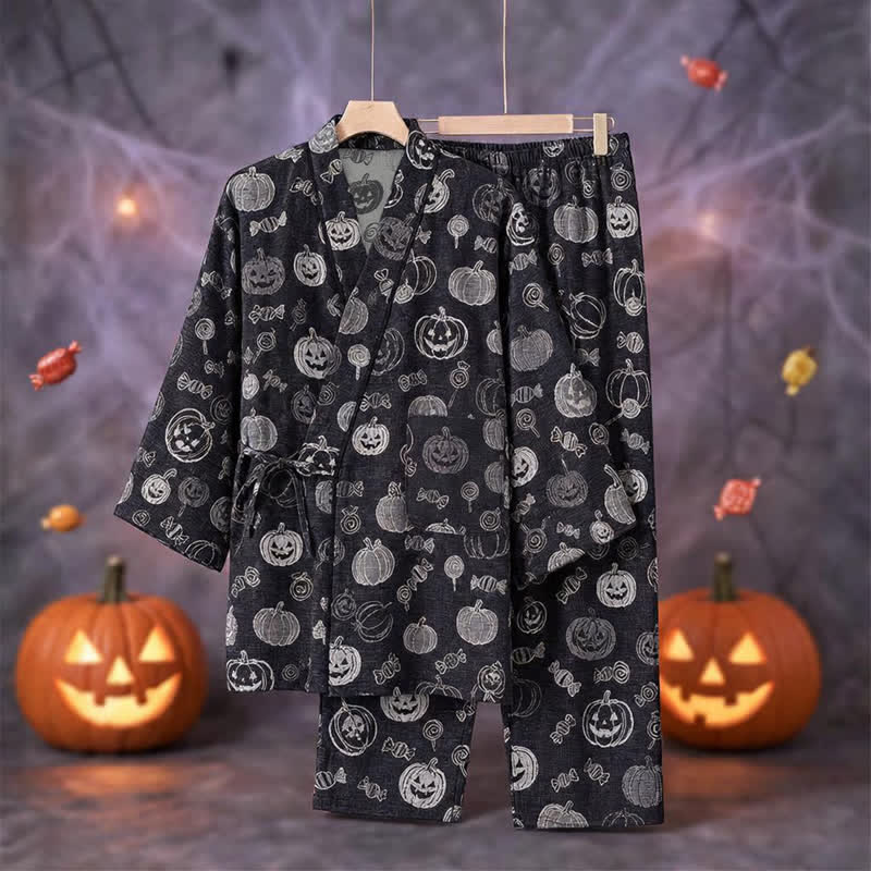 Pumpkin Candy Cotton Kimono Pajama Set