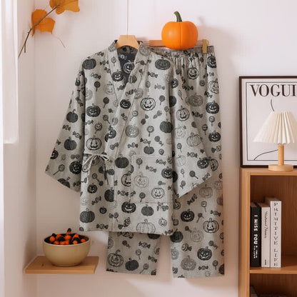 Pumpkin Candy Cotton Kimono Pajama Set