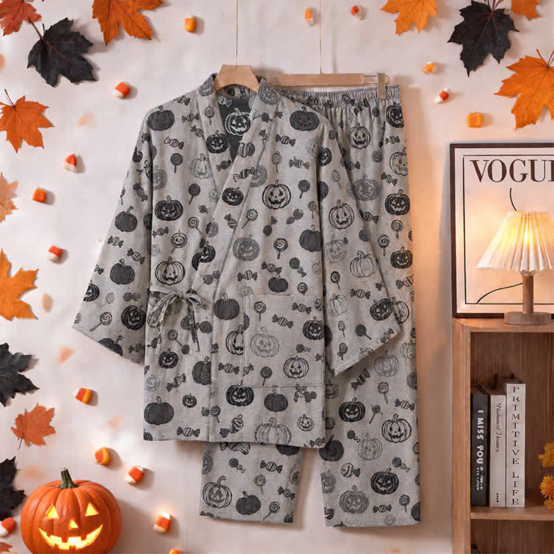 Pumpkin Candy Cotton Kimono Pajama Set