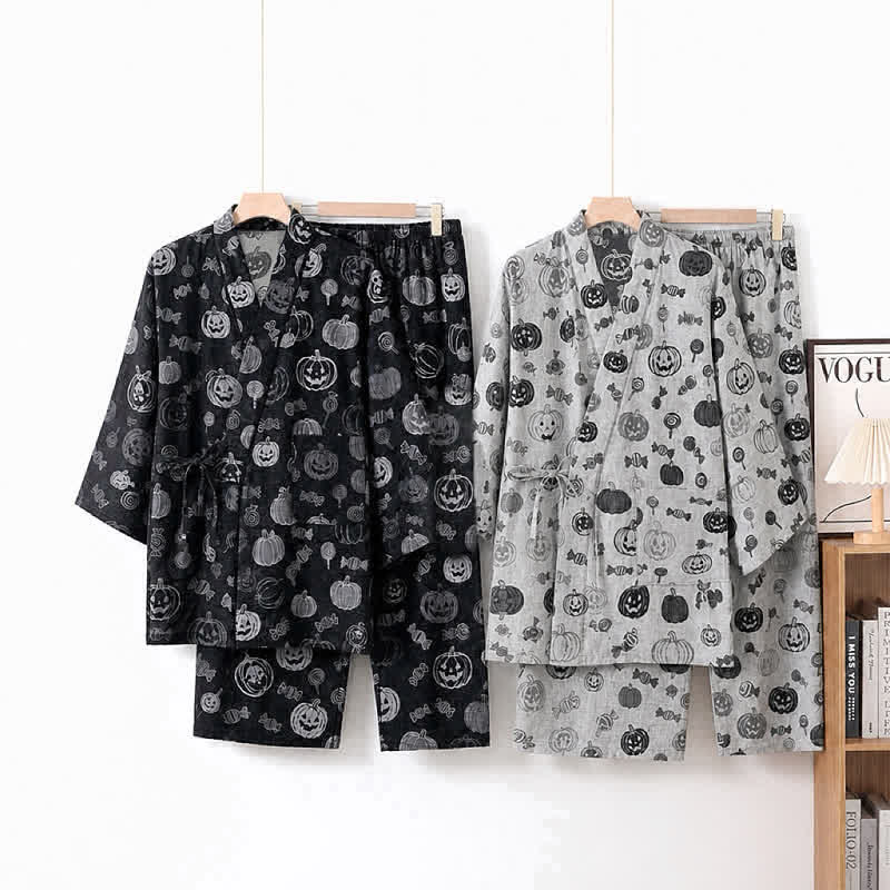 Pumpkin Candy Cotton Kimono Pajama Set