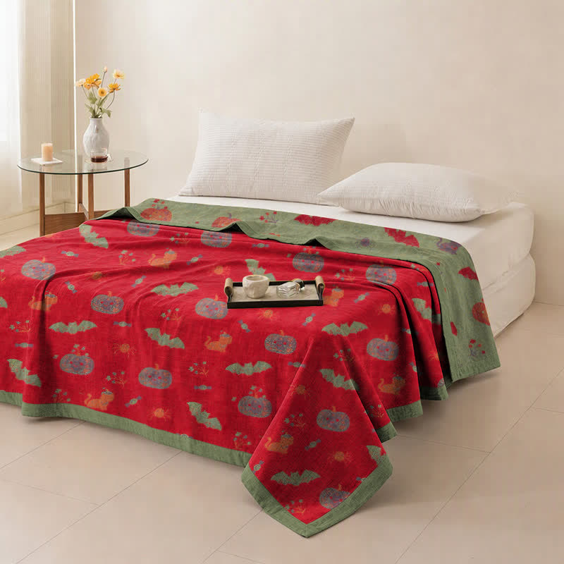 Halloween Pumpkin Cat Spider Cotton Blanket